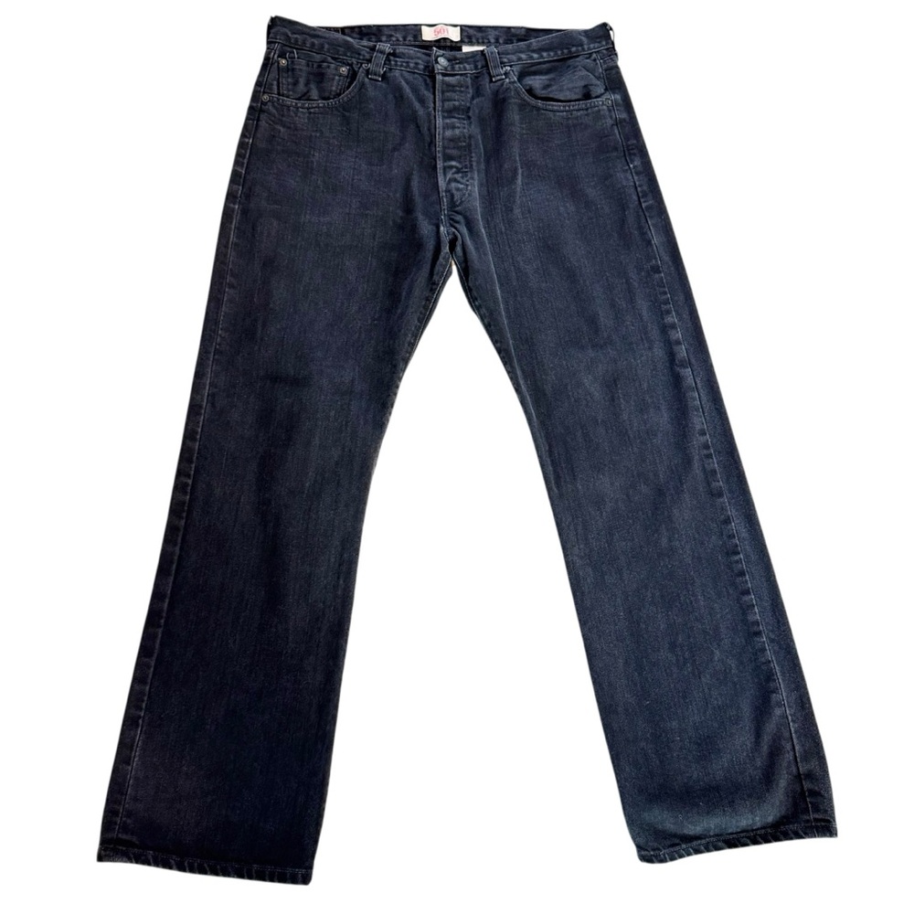 Levi 501 Black Jeans Men’s 38 x 32 Straight Button Fly 100% Cotton Leather Patch